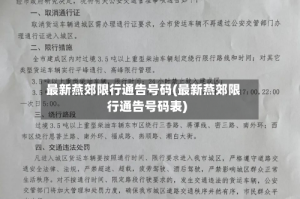 最新燕郊限行通告号码(最新燕郊限行通告号码表)
