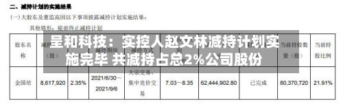 呈和科技:实控人赵文林减持计划实施完毕 共减持占总2%公司股份-第1张图片